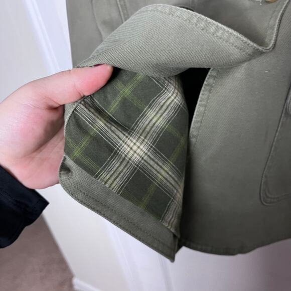 L.L. Bean Y2K Women's Green Canvas Plaid Flannel Lined Jacket Size Small - Picture 8 of 10